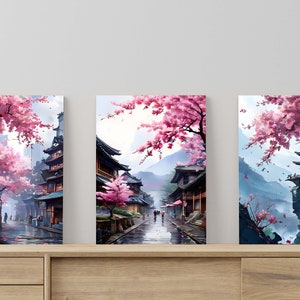 Sakura Watercolor Painting Art Poster set of 3, Wall Art, Sakura Watercolor Poster for minimalist Home Decor | digital download