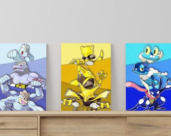Pokemon Evolution Halftone Art Poster Set, Gaming Room Decor (Digital Download)