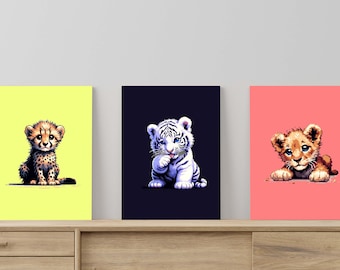 Big Cats Pixel Art Poster Set: Gaming Room Decor (Digital Download)