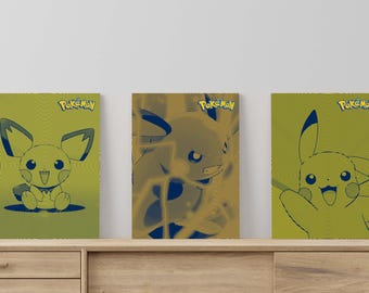 Pikachu Evolution Halftone Art Poster Set, Gaming Room Decor (Digital Download)