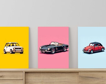Classic Cars Pixel Art Poster Set: Retro Gaming Room Decor (Digital Download)
