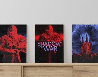 Shadow of War Halftone Art Poster Set: Gaming Room Decor (Digital Download)