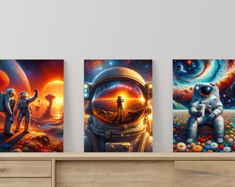 Astronaut Oil Painting Art Poster Set: Space Home Decor (Digital Download)