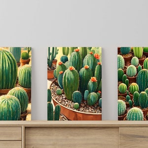 Ensemble de 3 affiches de peinture à l'huile de cactus, art mural, affiche de peinture à l'huile de cactus pour une décoration d'intérieur minimaliste | téléchargement numérique
