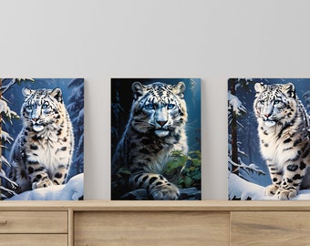 Snow Leopard Oil Painting Art Poster Set: Minimalist Home Decor (Digital Download)