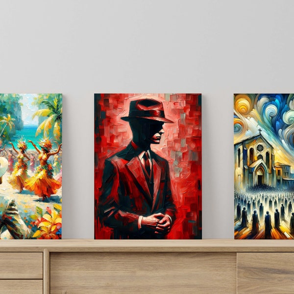 Vibrant and Eerie Oil Painting Art Poster set of 3, Wall Art, Dark Painting Poster for minimalist Home Decor | digital download