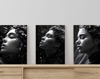 Black and White Portrait Art Poster Set: Minimalist Home Decor (Digital Download)