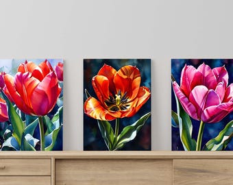 Tulip Watercolor Art Print Set: Minimalist Floral Home Decor (Digital Download)