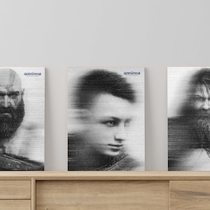 God of War Ragnarok Grunge Scans Art Poster set of 3, Gaming Room Wall Art, GoW Ragnarok Poster for minimalist Home Decor | digital download