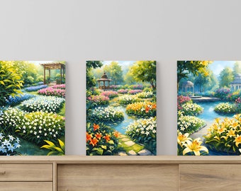 Lily Garden Oil Painting Art Poster Set: Floral Home Decor (Digital Download)