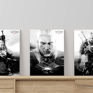 Geralt of Rivia Art Poster Set: Grunge Gaming Room Decor (Digital Download)