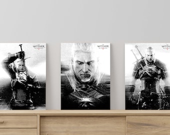 Póster artístico de Geralt de Rivia: Decoración grunge para sala de juegos (descarga digital)