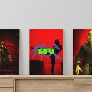 Set di poster artistici Sifu Halftone: arredamento minimalista per la sala giochi (download digitale)