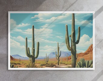 Framed Canvas Art: Desert Landscape Art, Minimalist Southwestern Framed Art, Modern Home Decor, Nature Wall Art