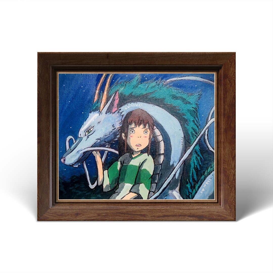 Hand Painted Studio Ghibli's Spirited Away 8x10 Canvas of Haku and