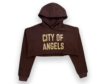 City Of Angels Crop Hoodie Brown