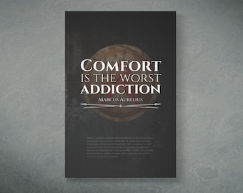 Marcus Aurelius-doek | Uitdaging voor comfort: de visie van de stoïcijn | Stoïcijnse filosofie muurkunst | Stoïcisme | Motiverende print