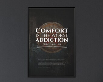 Framed Marcus Aurelius Canvas | Challenge Comfort: The Stoic&#39;s View | Framed Stoic Philosophy Wall Art | Stoicism | Motivational Decor