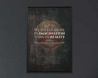 Framed Seneca Canvas | Imagination vs. Reality: Seneca Quote | Stoic Philosophy Decor | Stoicism | Motivational Framed Canvas
