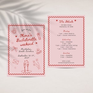 Hand Drawn Style Bachelorette Invitation and Itinerary Template, Bachelorette Itinerary, Bachelorette Party, Bachelorette Weekend Itinerary
