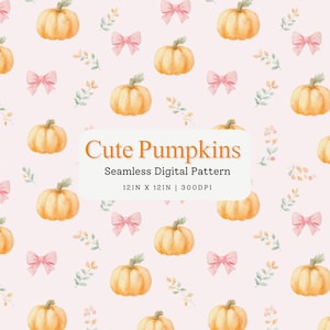 Aquarel schattige pompoen en lint naadloos digitaal patroon, roze herfstcoquette, digitaal bestand voor ambachten en stof, naadloos herhalende tegel