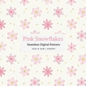 Motivo digitale senza soluzione di continuità con fiocchi di neve rosa e oro ad acquerello, inverno rosa, file digitale per lavoretti natalizi e piastrelle ripetute senza soluzione di continuità in tessuto