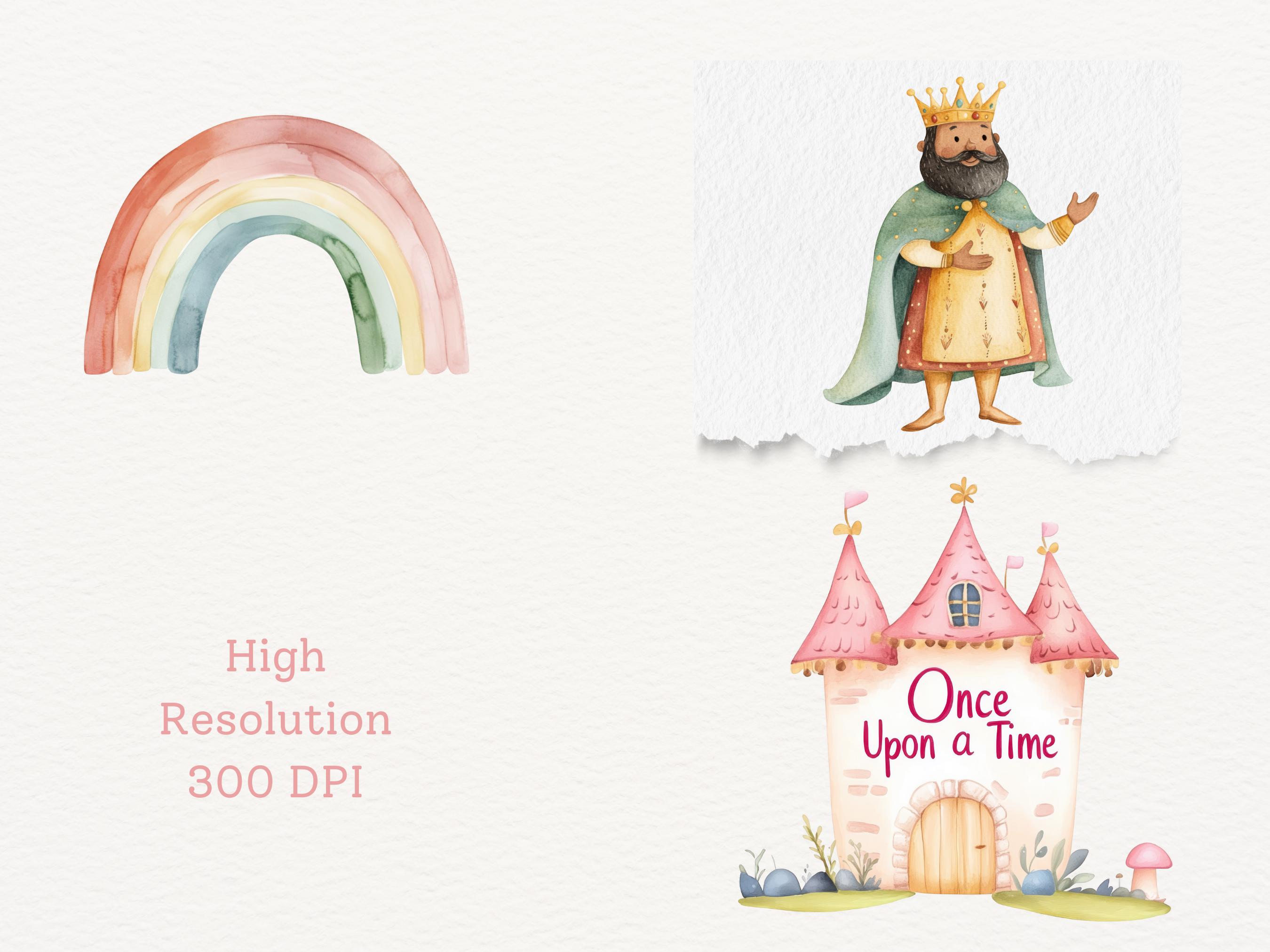 Cute Magical Fairytale Watercolor Clipart Bundle, Storybook Birthday ...
