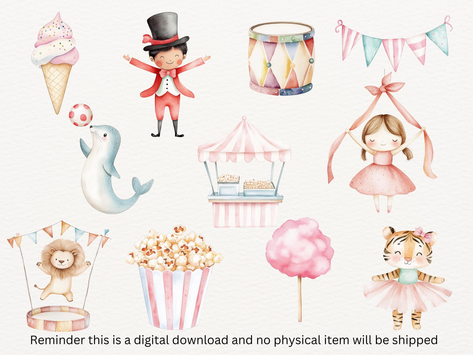 Cute Circus Watercolor Clipart Bundle, Adorable Carnival Animals ...