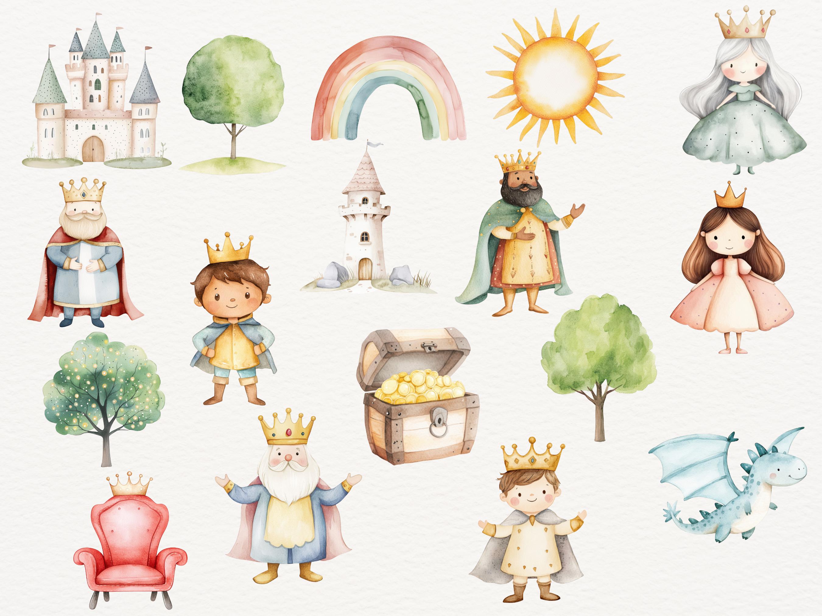 Cute Magical Fairytale Watercolor Clipart Bundle, Storybook Birthday ...