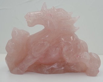 Handmade Beautiful Majestic Rose Quartz Unicorn Carving