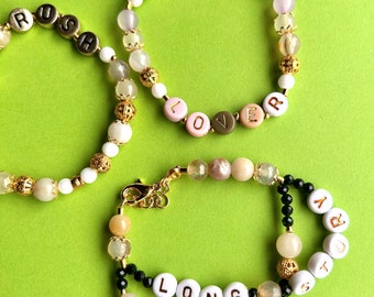 Handmade Swiftie Friendship Bracelets | the Gold Rush & Moss Set ~ Green, pastel and gold with gold details and natural stone beads