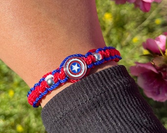 Captain America Bracelet | String Bracelet | Twisted Nylon Bracelet | Marvel Bracelet | Superhero Bracelet | Marvel Characters |