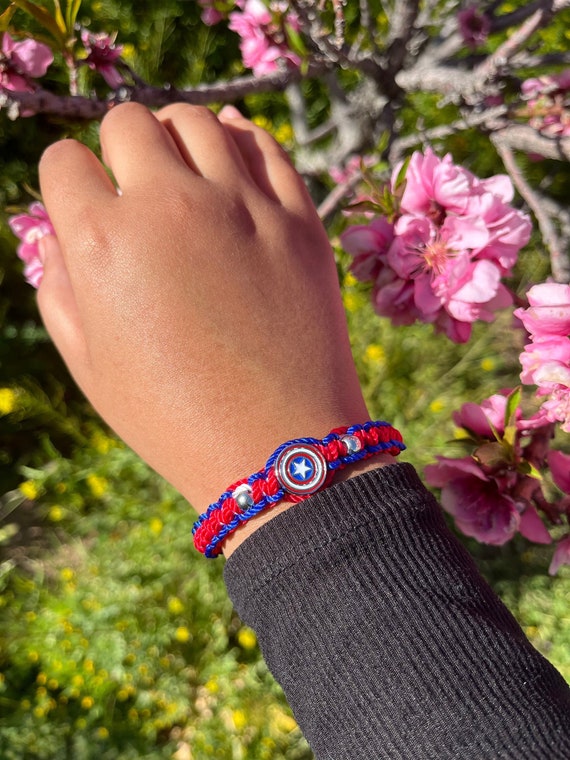 Captain America Bracelet | String Bracelet | Twisted Nylon Bracelet | Marvel Bracelet | Superhero Bracelet | Marvel Characters |