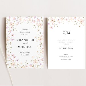 Hochzeitseinladung mit Blumen in Aquarellfarben - minimalistische Hochzeitseinladung