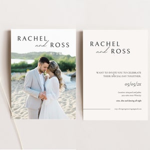 Invitación de boda con imagen - plantilla de canva - invitación minimalista para el día de la boda