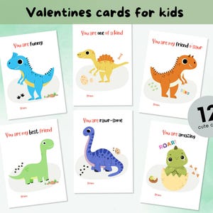 Valentijnskaarten dinosaurus - afdrukbare Valentijnsdagkaarten voor kinderen - Valentijnsklas voor kinderen: schattige kaarten voor je kleine vrienden
