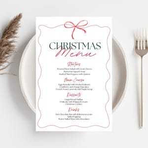 Christmas menu template minimalistic and elegant christmas design - dinner menu for the holidays - printable christmas menu in canva