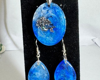 Resin Mermaid Necklace/Earring Set