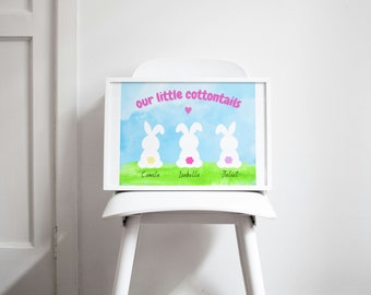 Personalized Cottontails - Nursery Wallhanging - Kids room wallhanging - Personalized family print - Print on demand