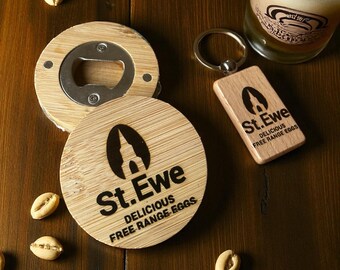 Personalised Corporate Gift Set | Custom Engraved Bottle Opener Fridge Magnet & Keyring with Company Logo | Branded Business Gifts Clients