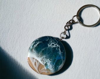 Beautiful Resin Ocean Keychain, Mother Daughter Keyring, Coastal Key Chain, Unique Sea Accessory, Coastal Gift, Nautical Birthday Present