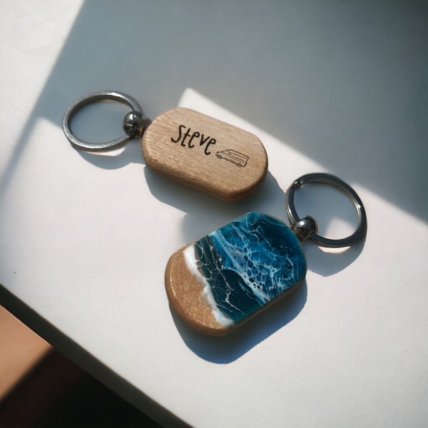 Personalized Oval Ocean Keychain, Resin Engraved Sea Accessory, Unique Coastal Keyring, Custom Car Keys, Beach Car Key Chain, Campervan Keys