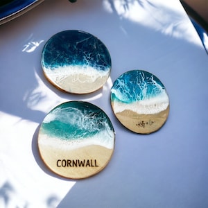 Personalized Ocean Resin Fridge Magnet, Custom Unique Sea Refrigerator Magnet, Bespoke Housewarming Gift, Engraved Personal Birthday Gift