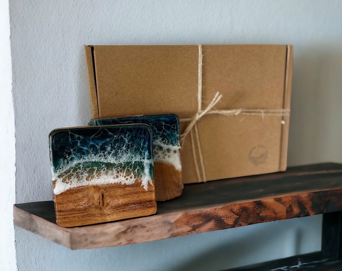 Coastal Resin Coasters Set | Housewarming Gift Idea | Beach Home Decor Drink Coasters | Handmade Ocean Wave Table Accessory | New Home Gift