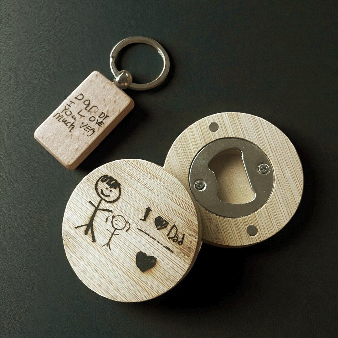 Personalized Wooden Keychain & Bottle Opener Magnet Set With Child’s ...