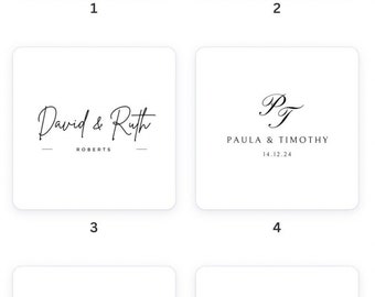 May include: Six different logo designs for a business or personal brand. The logos feature a variety of styles, including a wreath, a simple line design, a handwritten script, a monogram, and a combination of initials and a decorative circle. The logos are all in black and white.