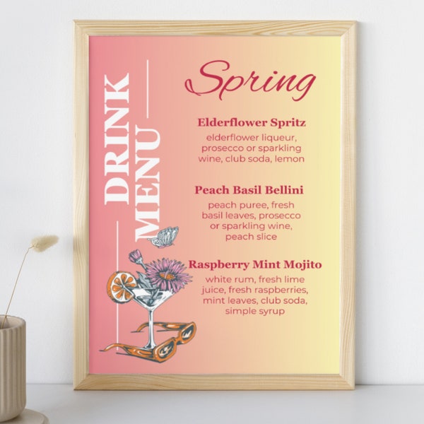 Drink Menu Editable Friend's Party Cocktail Sign Girls Night Drink Menu Drink Bar Station Party Cocktail Menu Dinner Drink Menu Spring Menu