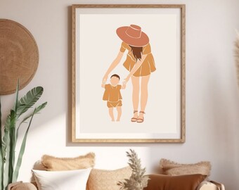 Mother's Day Gift Print, Mother and Child, Mother's Day art, Gift for Mum, Mother's Birthday Gift, Digital Art Print, Wall Art, warm colours
