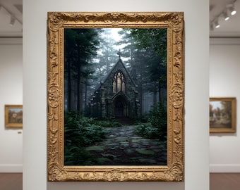 Stampa di una chiesa gotica: Dark Academia Moody Forest Wall Art
