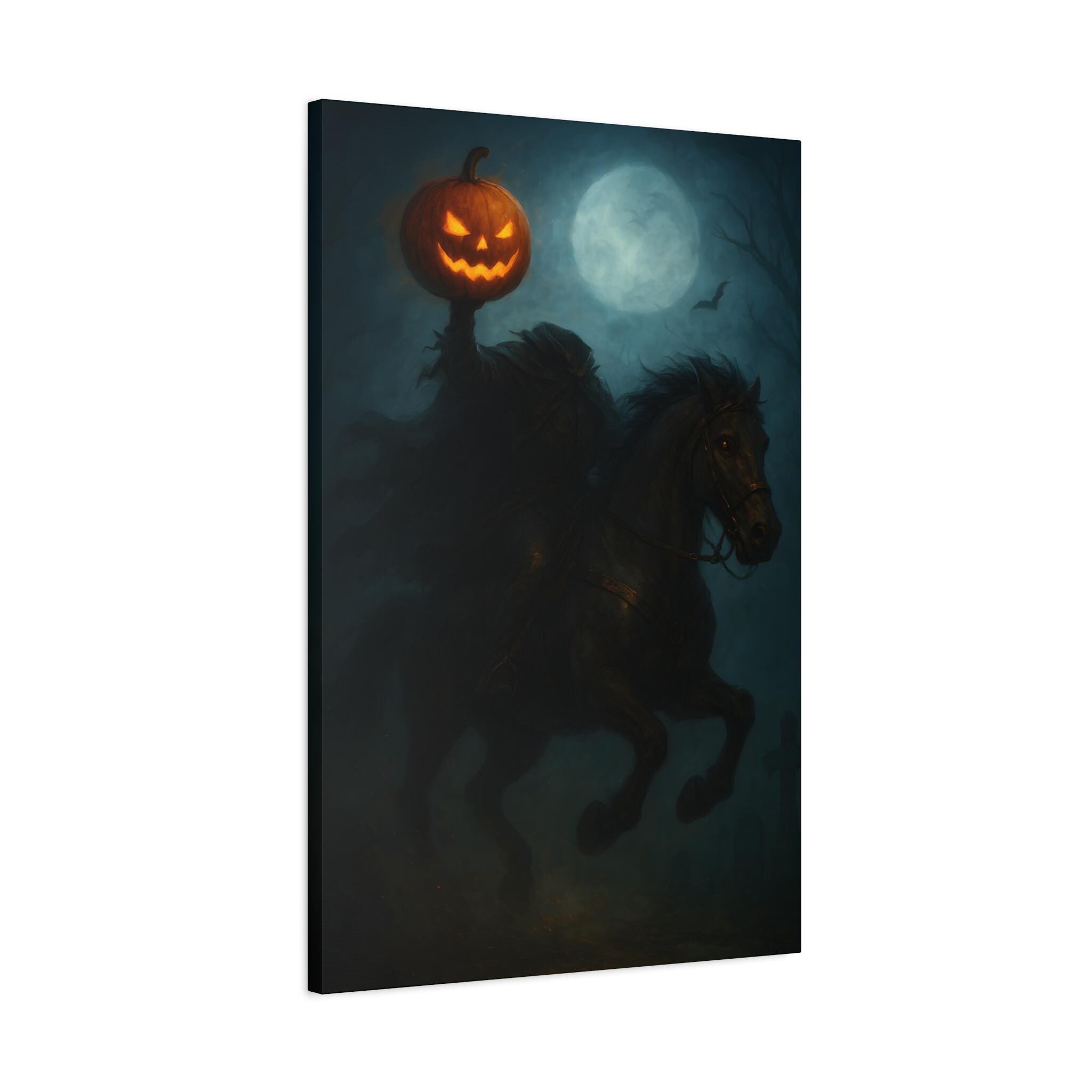 The Headless Horseman Painting Print, Spooky Pumpkin Rider, Dark Eerie ...